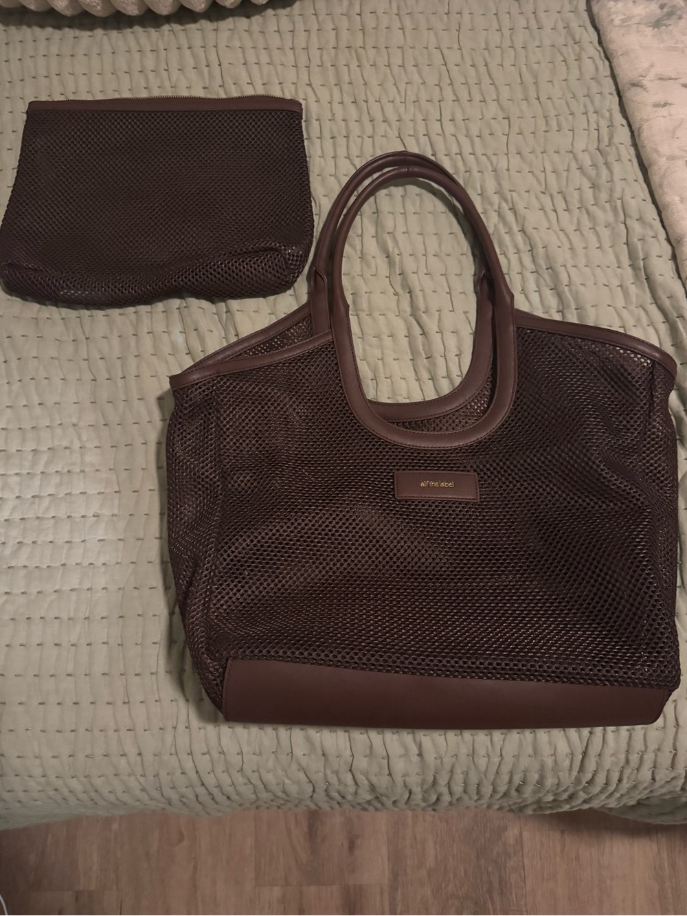 Alf the Label Brown Mesh Tote and Matching Pouch